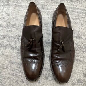 Salvatore Ferragamo Leather Wingtip Tassel Loafers Brown Size 10.5C Men